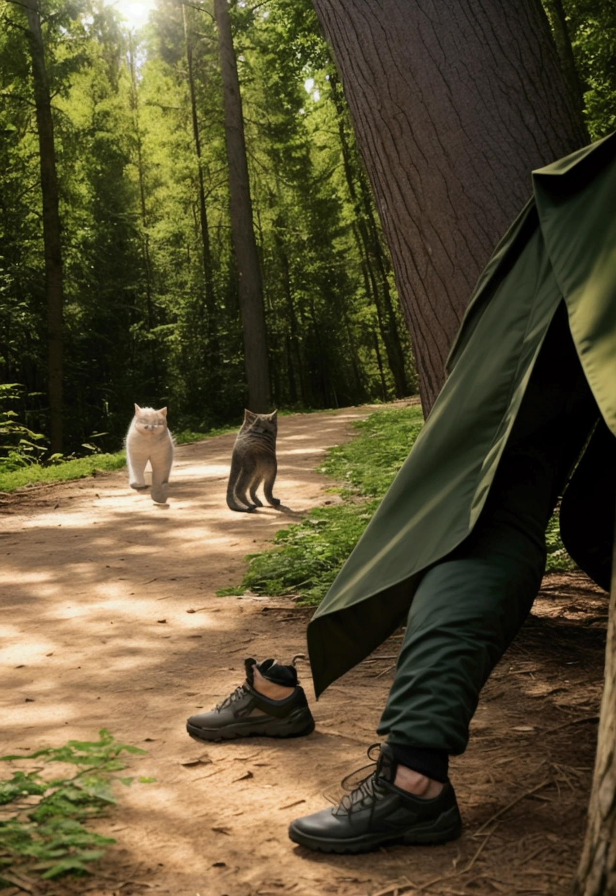 Illustrate an ultra-realistic and professional scene featuring a squad of elite special forces cats heavily armed and walking through a dense forest at sunset. Each cat is outfitted in detailed tactical gear, including body armor, weapons, and communication devices. The scene captures the golden hues of the setting sun filtering through the trees, casting a warm glow over the squad. The cats are moving in formation, displaying a sense of readiness and vigilance. The background should include realistic forest elements, such as trees, underbrush, and dappled light. The cats' expressions should reflect determination and focus, embodying the essence of elite special forces operatives on a mission.
Key Elements to Include:
Squad of cat special forces members in detailed tactical gear.
Each cat heavily armed with realistic weaponry.
Dense forest setting with the warm glow of sunset filtering through the trees.
Cats moving in formation, displaying readiness and vigilance.
Realistic forest elements, including trees, underbrush, and dappled light.
Cats' expressions reflecting determination and focus.
Style:
Ultra-realistic with meticulous attention to detail, capturing the intensity and beauty of the scene.