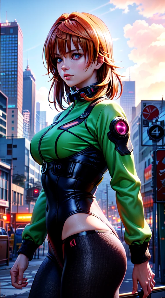 (best quality,4k,8k,highres,masterpiece:1.2),ultra-detailed,(realistic,photorealistic,photo-realistic:1.37),green hair and pink hair,blue eyes,anime,alone,modern,cyberpunk,lighting effects,colorful,stylish compositions,beautiful detailed eyes,longeyelashes,modern fashion,street art,cybernetic enhancements,dynamic poses,vibrant colors,neon lights,gritty urban atmosphere,stylized backgrounds,technological advancements,high-tech accessories,sharp focus,cityscape silhouette,glowing holograms,sleek architecture,cyberpunk fashion,confident expression,ethereal atmosphere,exaggerated proportions,juicy hues,expressive brushstrokes,stylized hair,trendy outfits,sci-fi elements,visual storytelling,vivid color palette,edgy urban setting,colored lens flare,cybernetic implants,youthful energy.