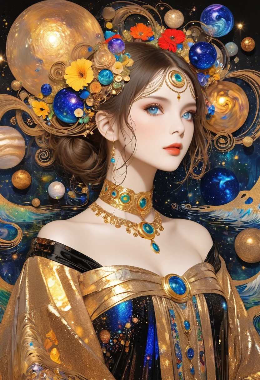 Album Cover Art. seaart ai imagination seaart very creative，And all your knowledge. Creations of Gustav Klimt《Beautiful woman masterpiece》