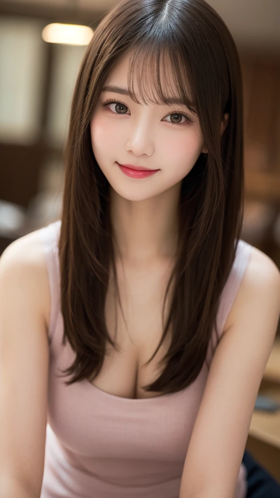 Tabletop, Highest quality, shape, Very detailed, finely, High resolution, 8k wallpaper, 完璧なダイナミックな構shape, Beautiful and exquisite,ランダムなcute髪,,Natural color lip, Bold sexy pose,smile、20-year-old girl、cute、Looking into the camera,Always blur the background,Perfect and beautiful face,Slim face and figure,Big eyes、Putting on gal makeup,Small face,Shooting from below、Blurred Background,Elegant feminine face、smile、Actual Photos、Loritach、Actual photo、RAW Photos、Real human skin,finely描かれた肌:1,4