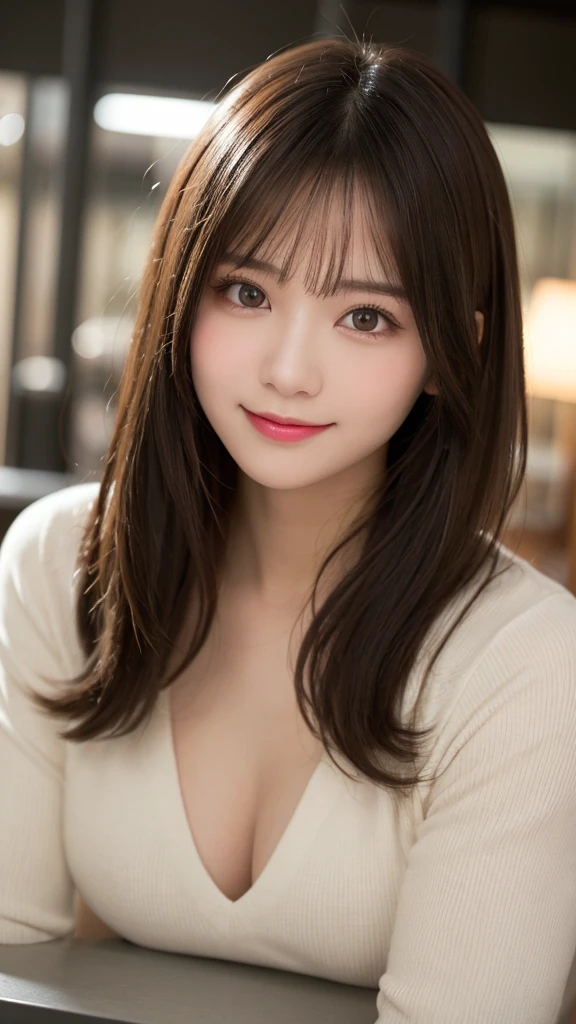 Tabletop, Highest quality, shape, Very detailed, finely, High resolution, 8k wallpaper, 完璧なダイナミックな構shape, Beautiful and exquisite,ランダムなcute髪,,Natural color lip, Bold sexy pose,smile、20-year-old girl、cute、Looking into the camera,Always blur the background,Perfect and beautiful face,Slim face and figure,Big eyes、Putting on gal makeup,Small face,Shooting from below、Blurred Background,Elegant feminine face、smile、Actual Photos、Loritach、Actual photo、RAW Photos、Real human skin,finely描かれた肌:1,4