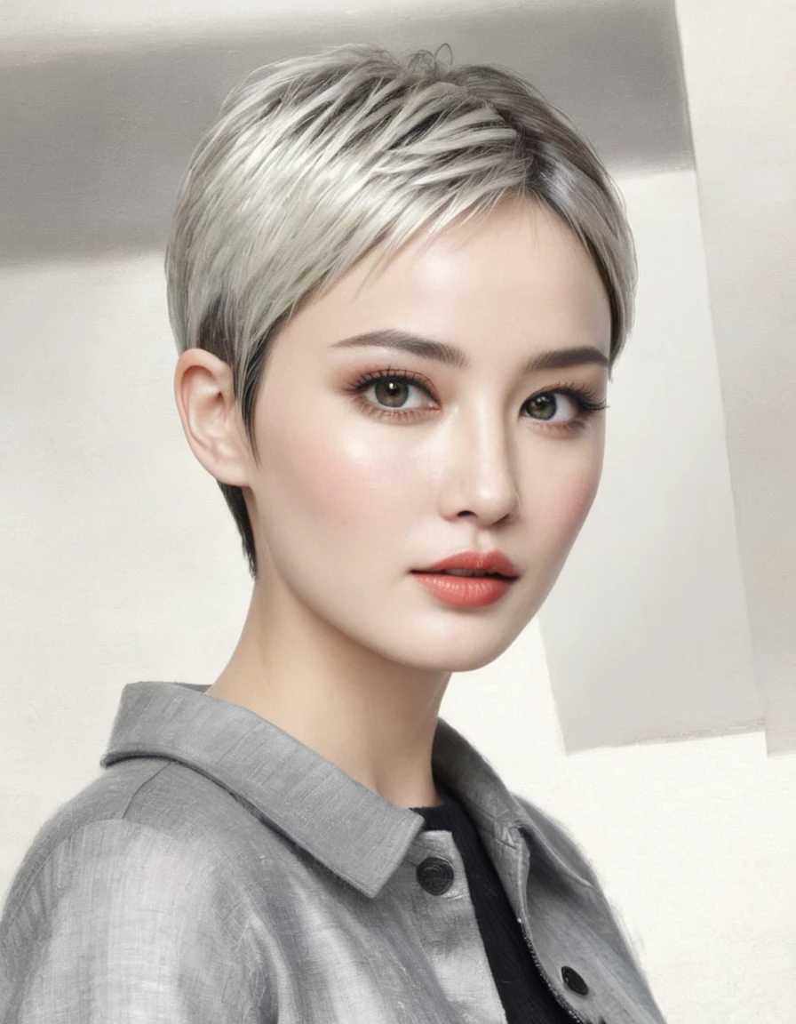 Detailed, realistic, beautiful woman with short hair