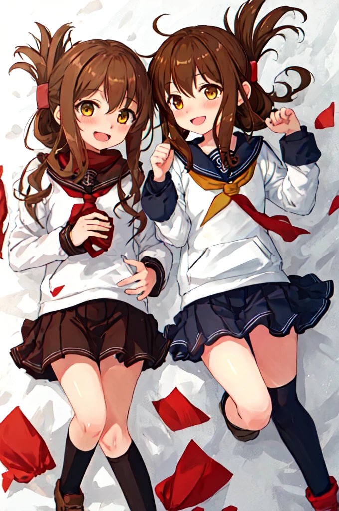 Highest quality, masterpiece, High resolution, alone, {inazuma_Fleet Collection:1.15}, brown_hair, Folded_ponytail, brown_eye, length_hair, blush, Open_mouth, smile