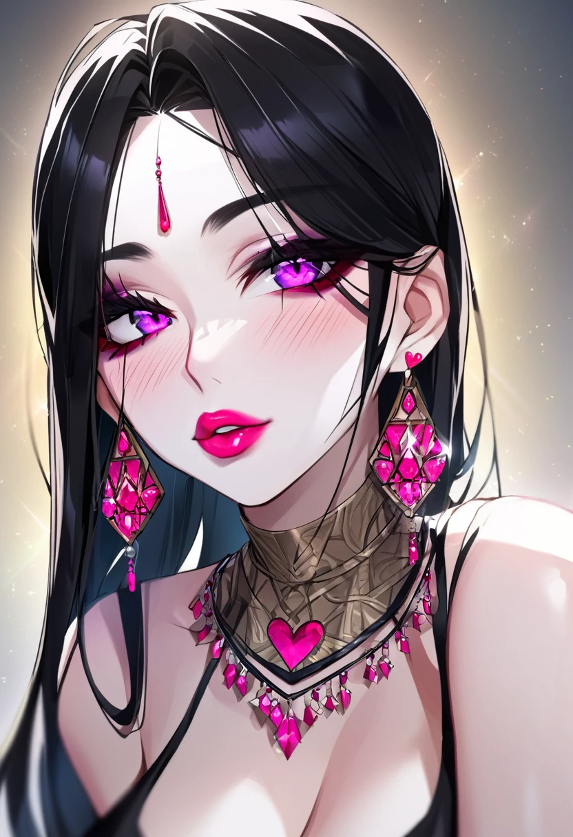 Hot beautiful woman with most beautiful face in world, perfect eyes,big eyelashes,heart shape lips,pink lipstick,sharp jawline,black shiny hair, perfect nose, perfect face,white skin,blush, wearing big jhumka earrings, makeup,hunter eyes