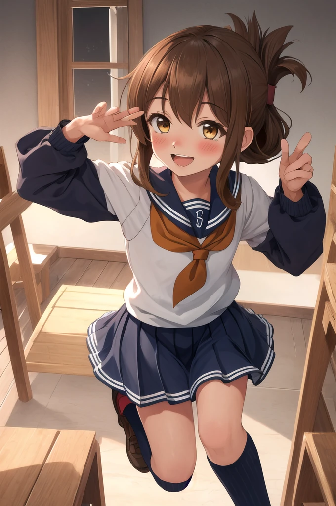 Highest quality, masterpiece, High resolution, alone, {inazuma_Fleet Collection:1.15}, brown_hair, Folded_ponytail, brown_eye, length_hair, blush, Open_mouth, smile