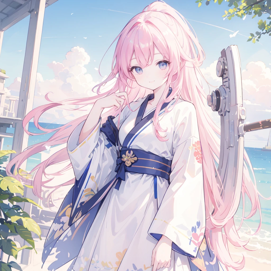 (best quality), masterpiece, Extremely detailed CG8K painting, high color, Extremely high color saturation, All colors are deepened, central composition, Extremely detailed light and shadow, The face and eyes are very detailed, medium length hair, sportswear, colorful clouds,beautiful nature,landscape,High ponytail,Onmyoji,God formula