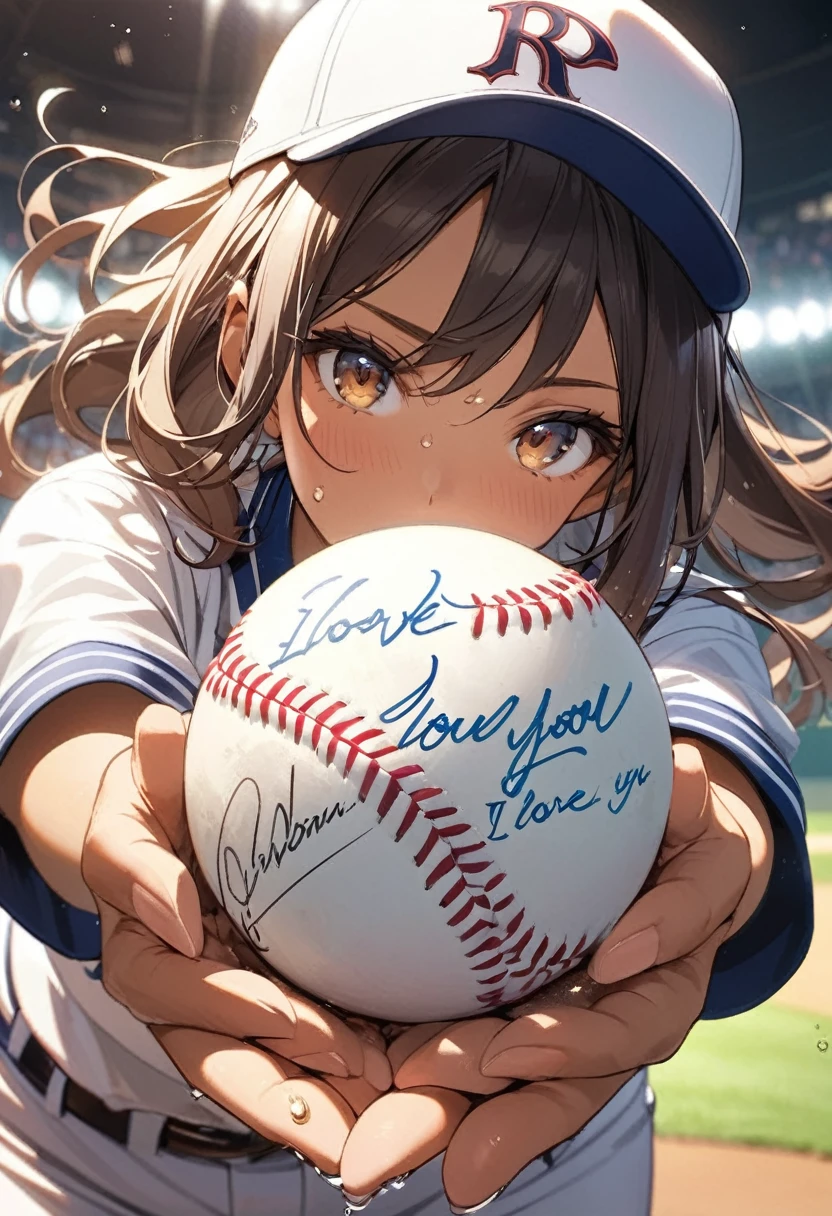 An autographed baseball with &to quote;I love you&to quote; written on the 