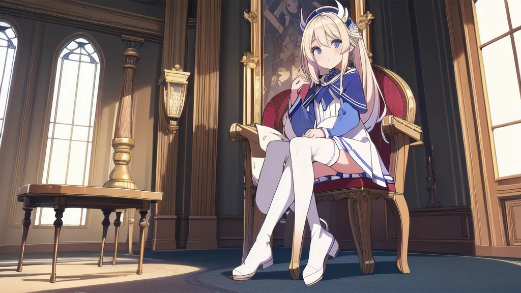 masterpiece,(high quality depth map:1.1), Best Quality, ultra detailed,unity wallpaper 8k,crunchy,(change:1.2),(pretty eyes), ((kawaii)), Beautiful, (beautiful),,,phonograph,, (ultra detailed), (The best illustrations), (best shadows),perfect lighting,vivd color,
,high priestess,inglete,beautiful white dress,Goddess,royal room,chair,white thigh high boots ,sexually suggestive,beautiful panties,arms in armrest,revealing outfit,open legs,