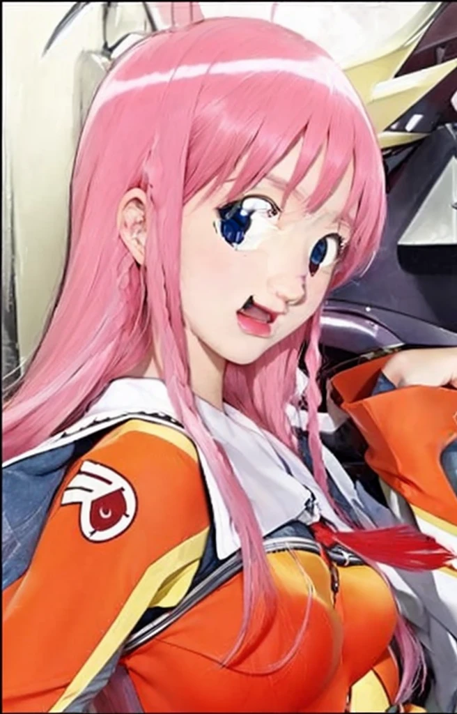 ((Masterpiece)), (best quality), (very detailed), ((very detailed)), 4k, (8k), a close up of a person with a pink hair and a red shirt, a digital rendering inspired by Hiromu Arakawa, featured on pixiv, neogeo, gainax anime style, macross franchise, gainax, zero two, kinmoza!, :14 flcl + akira, macross, studio gainax, misato katsuragi