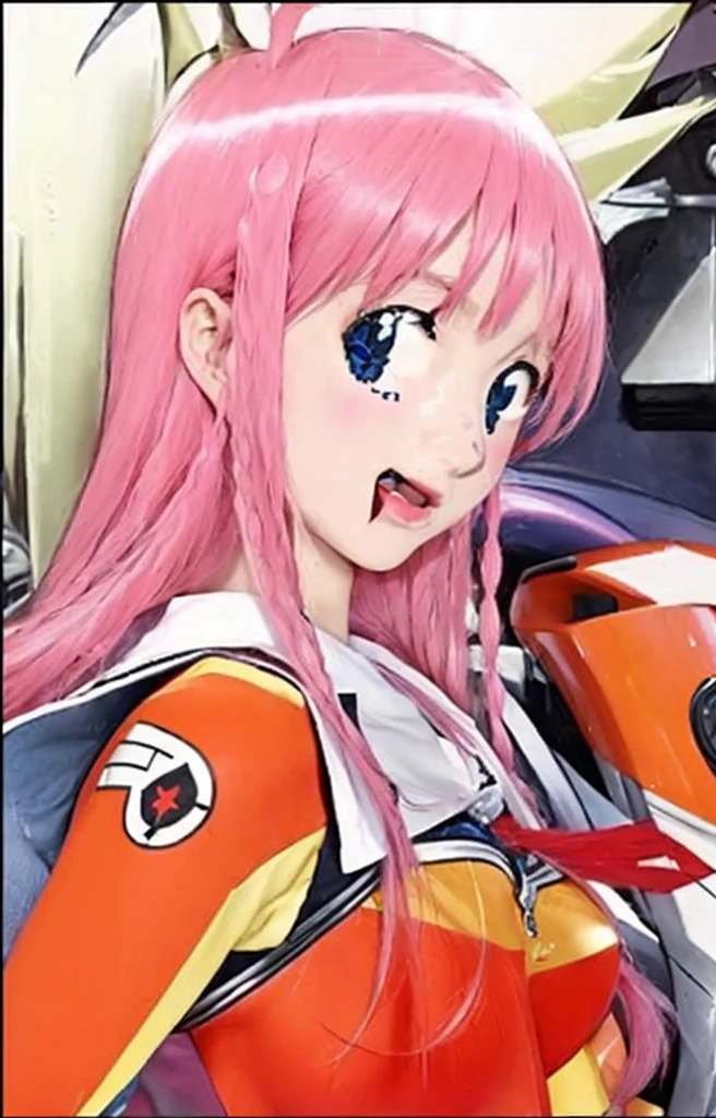 ((Masterpiece)), (best quality), (very detailed), ((very detailed)), 4k, (8k), a close up of a person with a pink hair and a red shirt, a digital rendering inspired by Hiromu Arakawa, featured on pixiv, neogeo, gainax anime style, macross franchise, gainax, zero two, kinmoza!, :14 flcl + akira, macross, studio gainax, misato katsuragi