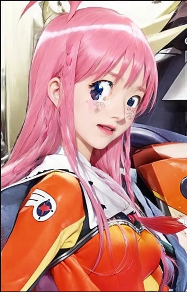 ((Masterpiece)), (best quality), (very detailed), ((very detailed)), 4k, (8k), a close up of a person with a pink hair and a red shirt, a digital rendering inspired by Hiromu Arakawa, featured on pixiv, neogeo, gainax anime style, macross franchise, gainax, zero two, kinmoza!, :14 flcl + akira, macross, studio gainax, misato katsuragi