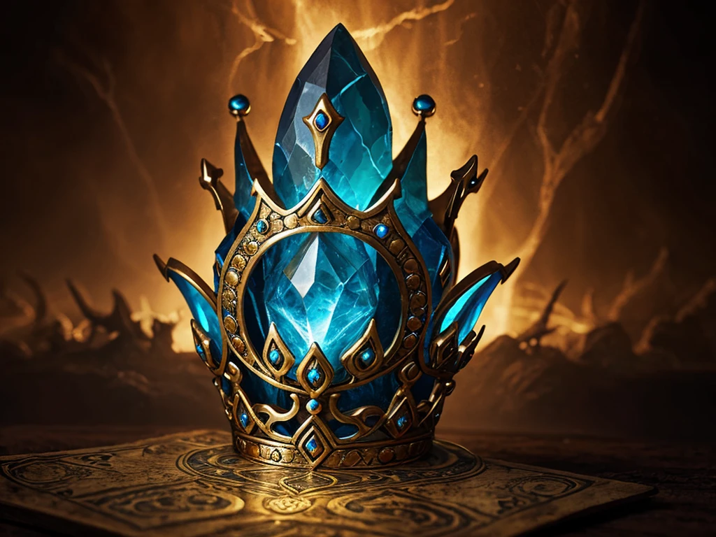 enchanted crown, antique old glowing stone magic crown on a pedastal, swirling blue magic, digital painting, fantasy art, dungeons and dragons, pathfinder cover art, D&D, magic the gathering, stylized
