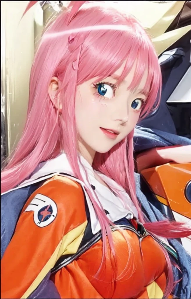 ((Masterpiece)), (best quality), (very detailed), ((very detailed)), 4k, (8k), a close up of a person with a pink hair and a red shirt, a digital rendering inspired by Hiromu Arakawa, featured on pixiv, neogeo, gainax anime style, macross franchise, gainax, zero two, kinmoza!, :14 flcl + akira, macross, studio gainax, misato katsuragi