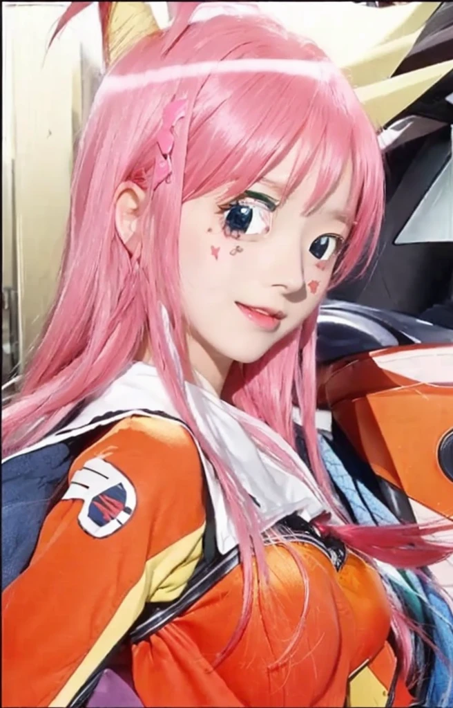 ((Masterpiece)), (best quality), (very detailed), ((very detailed)), 4k, (8k), a close up of a person with a pink hair and a red shirt, a digital rendering inspired by Hiromu Arakawa, featured on pixiv, neogeo, gainax anime style, macross franchise, gainax, zero two, kinmoza!, :14 flcl + akira, macross, studio gainax, misato katsuragi