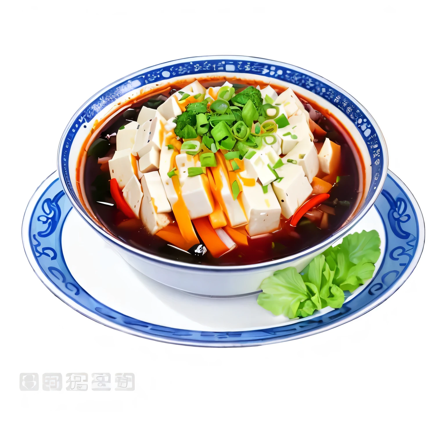 Close up of a bowl of soup with meat and vegetables, Map tofu cartoon, Sichuan, Amazing food illustrations, Inspired by Chen Tingpo, Anime Food, Real photos of delicious Vietnamese noodles, Black person, [ The art of math ]!!, 2 d cg, 2 d, 2D, Hyper-realistic food pictures, Full-color digital illustrations, inspired by Luo Ping