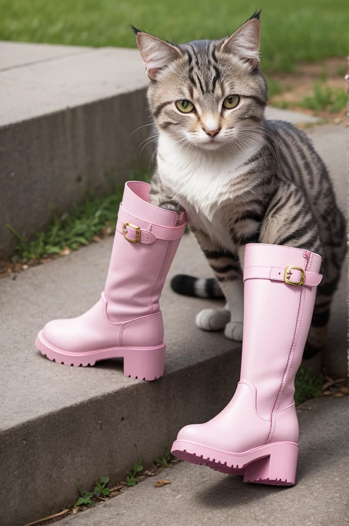 Cat in pink boots