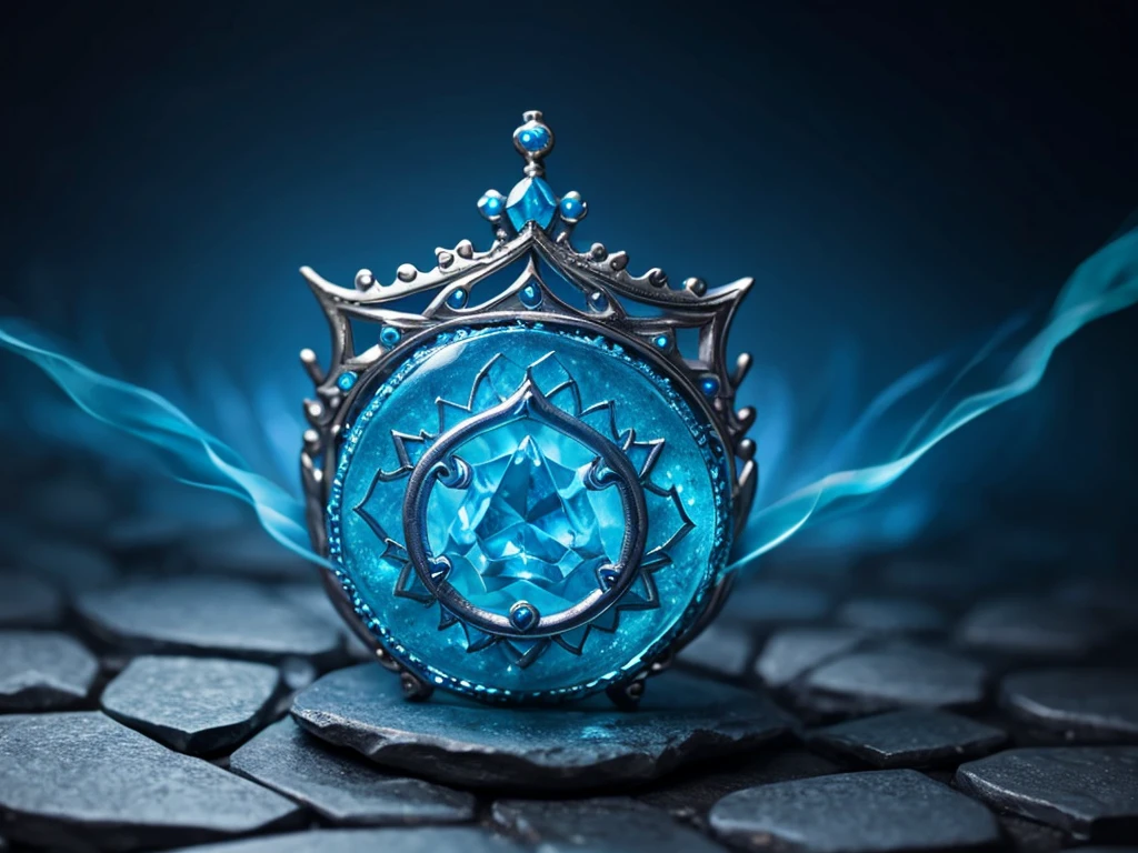 antique enchanted crown with swirling blue magic on a stone pedastal, digital painting, fantasy art, dungeons and dragons, pathfinder cover art, D&D, magic the gathering, stylized