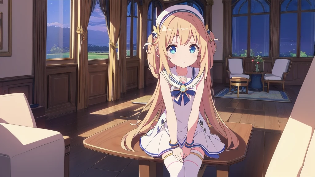 masterpiece,(high quality depth map:1.1), Best Quality, ultra detailed,unity wallpaper 8k,crunchy,(change:1.2),(pretty eyes), ((kawaii)), Beautiful, (beautiful),,,phonograph,, (ultra detailed), (The best illustrations), (best shadows),perfect lighting,vivd color,
,high priestess,inglete,beautiful white dress,Goddess,royal room,chair,white thigh high boots ,sexually suggestive,beautiful panties,arms in armrest,revealing outfit,open legs,