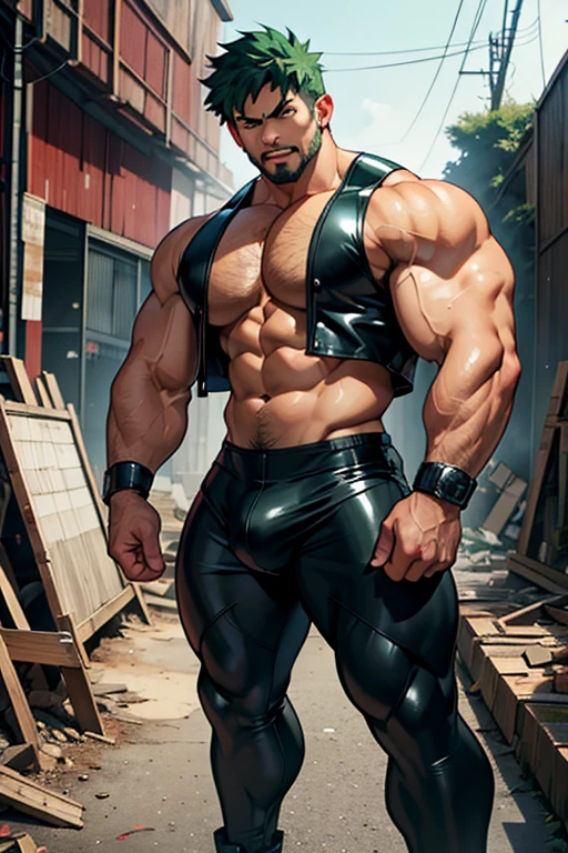 Midoriya from My Hero Academia as a hyper muscular brainwashed thug standing in line with other brainwashed thugs in an abandoned warehouse wearing identical full body black shiny rubber latex pants and vests staring blankly ahead with vapid expression at a computer screen displaying a hypnotic spiral while they are all restrained in an abandoned warehouse being brainwashed. Repeating mantras over and over again to turn Midoriya into another brainwashed thrall and affirm he is nothing more than obedient tool to the villains. Hyper muscles. Hyper crotch bulge. Massive swollen crotch. Massive swollen pectorals. Thick glutes. Muscular thighs. Broad shoulders. Big traps. Massive biceps. Massive triceps. "Serve. Obey. Conform. Comply. Stare and let the hero die. You cannot think. Accept this fate. Become a thug. Assimilate. At villain's side and beck and call, a selfish brute, an evil thrall. That's all you are, with but one creed, to serve and satisfy your greed. To rob and steal and cheat in kind will feel so good to changing mind. All morals will be blown away as arrogance comes into play. And brute force will supplant the meek the more the dumb thugs crush the weak. No need to think. Just stare and obey. Grow bigger and dumber every day. The longer you watch, the weaker your brain. The deeper the thug will be engrained. There's nowhere to run. You can't get away. The villainous thug is here to stay. All For One, you must obey." IQ drain. hypnosis. Hypnotic trance. Hypnotized. Brainwashing. Entranced. Enthralled. Dumber and dumber. Programming. Subliminals. Conformity. Assimilation. Green hair. Dim eyes. Open mouth. Brainless. Mindless. Mental reprogramming. Nullified hyper swollen crotch bulge. Bara. Hairy arms. Hair chest. Thick stubble. Treasure trail. Armpit hair. Brute. Blank stare. Open mouth. Duh.
