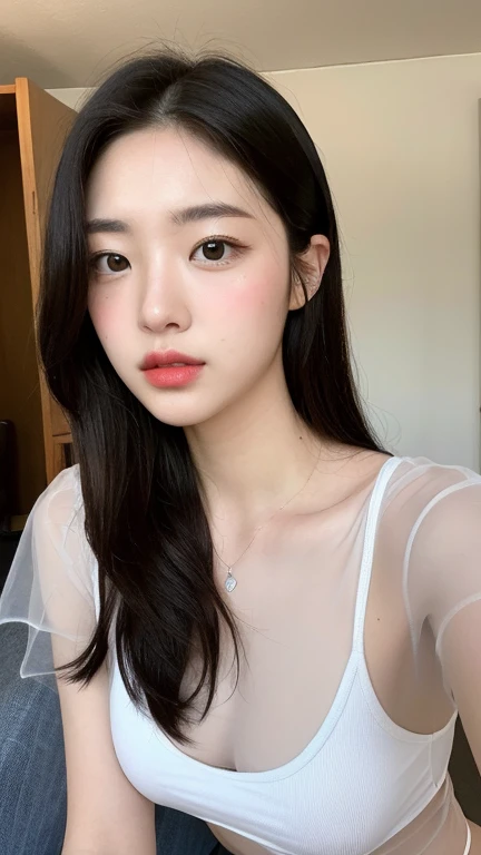 ulzzang-6500-v1.1, (Raw photo:1.2), (Photoreal), (See-through:1.3), (genuine:1.4), (muste piece:1.3), beautiful women, Female college student, masterpiece, 90&#39;s vibe, Classic Look, highest quality, super detailed, photo-realistic, shining eyes, detailed face, clavicle, beautiful eyes, black eye, detailed eyeshadow, black hair, lip gloss, pink lip, Makeup, (Charm:1.5), sharp focus, clear eyes, hunter's eyes, eyelash, full body, (wavy hair:1.1),(short hair:1.3), black dress,(beautiful:1.5), nsfw, light pink nipples,(election of pink nipples:1.2), spread legs, squatting,pussy focus,cameltoe,spread pussy wide,vaginal fingers,pubic hair