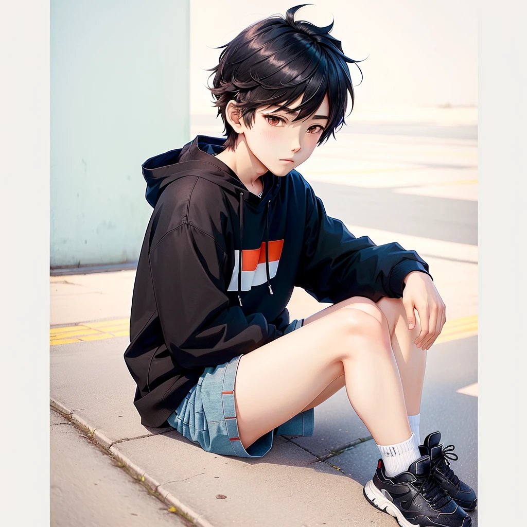 anime boy sitting on the ground with his legs crossed, anime boy, anime moe artstyle, full body portrait of a short!, kawacy, high quality anime artstyle, detailed anime character art, single character full body, official art, anime character, anime style character, 2 d anime style, anime character art, anime full body illustration, young anime man, no shorts, just wearing black underwear, shota