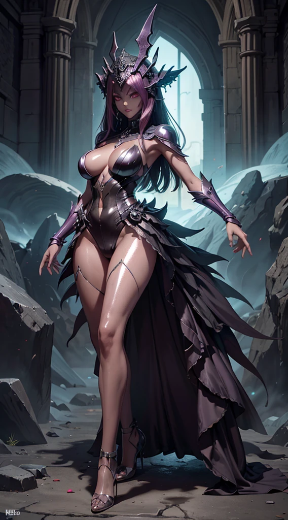 Full body like,(extremelydetailed8Kwallpaper),The terrifying necromancer in the shot,Ominous Shadows,Green smog,iintricate,high detal,dramatics,Full body like,camel-toe,Hollow-out on,sweat leggs,, Smooth pink skin, shiny metallic glossy skin, Shiny, spread their legs,angry look, all over body,Full body like,