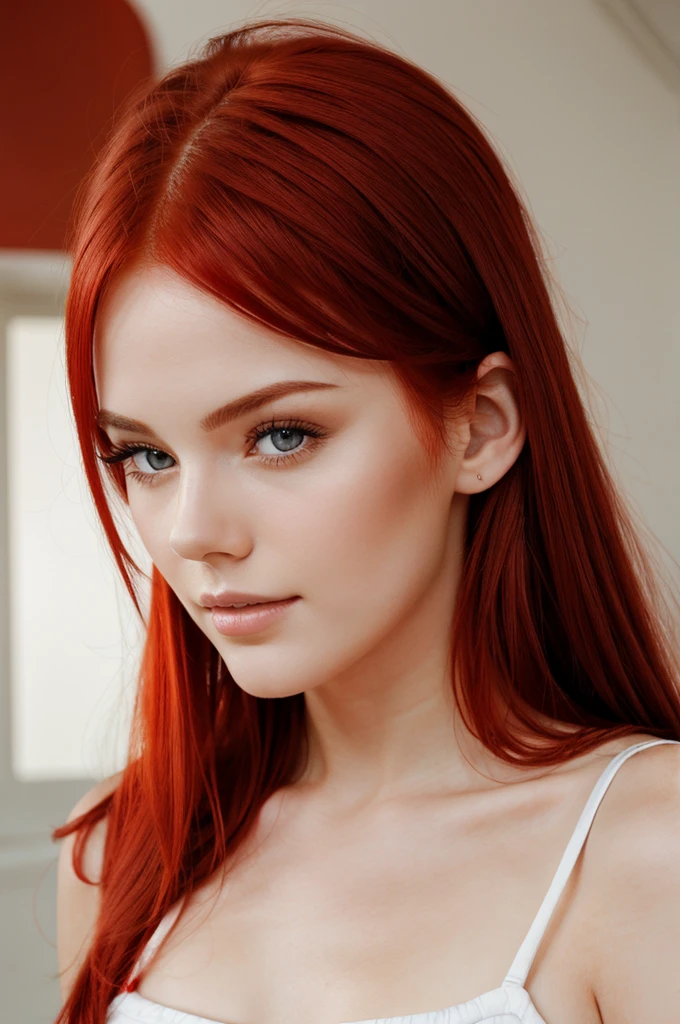 A beautiful girl with white skin & red hair