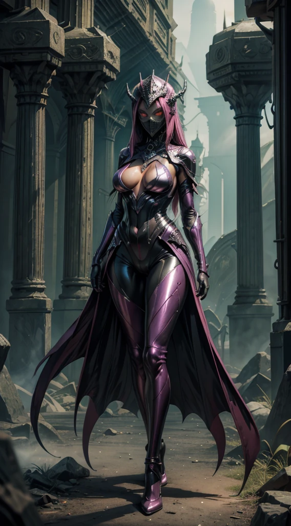 Full body like,(extremelydetailed8Kwallpaper),The terrifying necromancer in the shot,Ominous Shadows,Green smog,iintricate,high detal,dramatics,Full body like,camel-toe,Hollow-out on,sweat leggs,, Smooth pink skin, shiny metallic glossy skin, Shiny, spread their legs,angry look, all over body,Full body like,