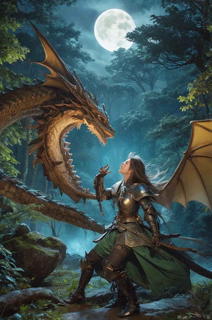 masterpiece, best quality, high quality, extremely detailed CG unity 8k wallpaper, enchanting and dreamlike scene of fantasy forest,(beautiful woman caresses a dragon:1.4),creating a sense of mysticism and enchantment , artstation, intricate, trending, Award Winning Photography, Bokeh, depth field, HDR, flourish, chromatic aberration, photorealistic, extremely detailed, trending on artstation, trending on CGsociety, intricate, highly detailed, dramatic, in between