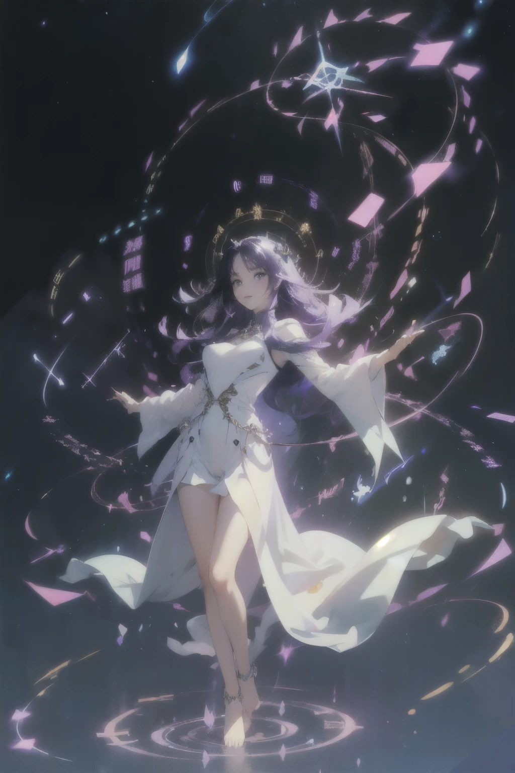 {{{{amazing quality, great quality, high quality, very aesthetic, aesthetic, best quality}}}},
realistic, photo, shadow, Three-dimensional, absurdres, Digital art,
{{{{Magical girl}}}}, beautiful girl, one girl,
black hair, long straight hair, hair, trimmed hair, shiny hair, blunt bangs, short sideburns,
brown eyes, tareme,
{{{flat chest}}}, {{small breasts}}, {{{detailed body}}}, slim thighs, thin thighs,
ribbon trim, red bow tie, heart brooch, white headband, white circlet,
both shoulders expose, covered navel,
{{magic circle}},
Completely nude, glowing from the neck down, white glowing body, white glowing arms, white glowing legs, both arms outstretched, transformation scene, transformation pose, smile, some bands of light with runes written on it revolves around the girl, Datchi anguru, fusion of magic and luminous, beautiful detailed luminous, half-naked, thick outline, black outline, magic circle on the ground,