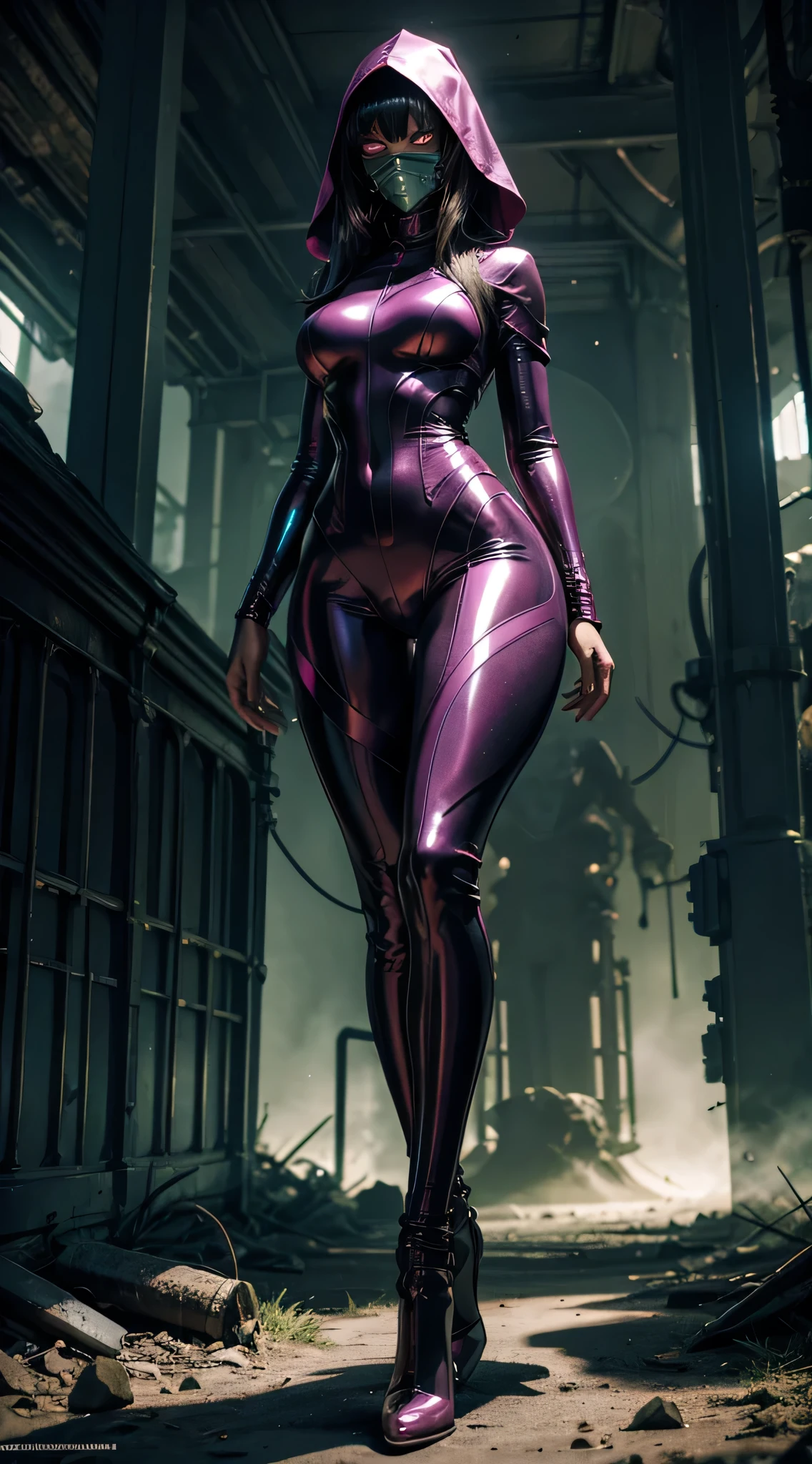 Full body like,(extremelydetailed8Kwallpaper),The terrifying necromancer in the shot,Ominous Shadows,Green smog,iintricate,high detal,dramatics,Full body like,camel-toe,Hollow-out on,sweat leggs,, Smooth pink skin, shiny metallic glossy skin, Shiny, spread their legs,angry look, all over body,Full body like,