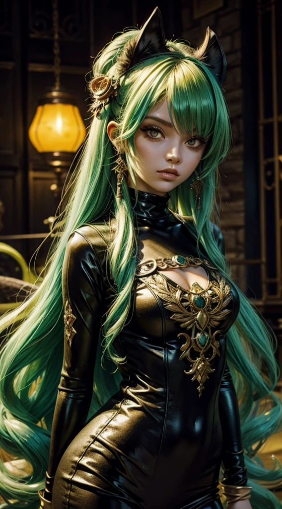 Slime girl, (slime) Slime hair Tellum hair style, Persian orange, emo clothing, Masterpiece, Best Quality