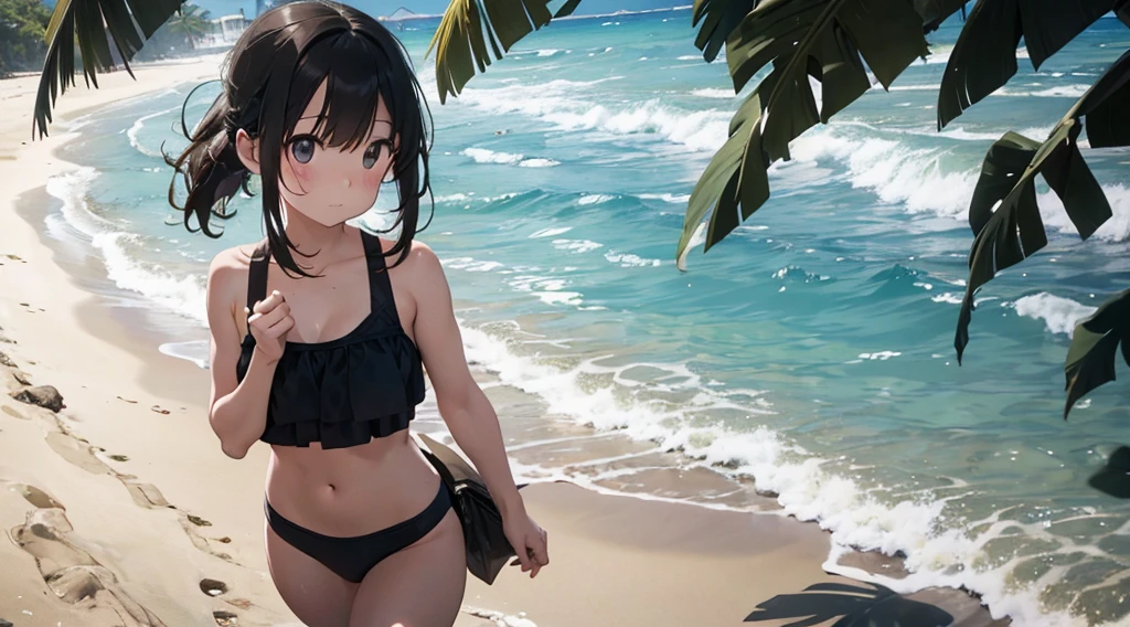 summer vacation, sandy beach, beach, girl in swimsuit, sun, strong sunshine, walking, waiting for love, sad love, pale love, memories,