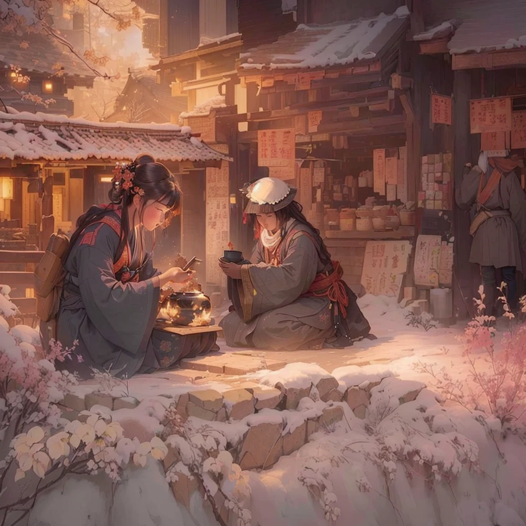 masterpiece, Highest quality, (Highly detailed CG Unity 8k wallpaper), (Highest quality), (Best illustrations), (Best Shadow), Absurd, Realistic lighting, (abyss), Beautiful sparkle, art：PeterMohrBacher,Blazing flames, fire, crowd, throng, freezing, mother warming her baby.Scenery and Cityscape in the Early Meiji Era After the Meiji Restoration, Japan underwent rapid modernization and civilization. Consequently, many changes and reforms occurred. Below is a detailed explanation of the scenery, appearance of the poor, occupations, and cityscapes in the early Meiji period (1868 to the early 1880s). 2. Appearance of the Poor Life for the impoverished and lower classes remained harsh. In particular, in urban areas, people migrated from rural areas or unemployed artisans gathered, intensifying competition in the labor market. Many of them struggled with poverty, often residing in slums or around temples. 3. Occupations Meiji early Japan witnessed a diversification of occupations. Traditional agriculture and handicrafts were accompanied by the rise of modern industry and commerce. Particularly in urban areas, factory workers, shop clerks, and transporters increased, giving rise to new professions. However, many in these occupations endured harsh working conditions. 4. Influence of Civilization and Enlightenment During the Meiji era, Western cultural influences spread rapidly. Changes in clothing, dietary habits, and the proliferation of Western-style architecture advanced, especially in urban areas. Conversely, this development posed a threat to traditional culture and lifestyles, resulting in societal upheaval and adaptation challenges. 5. Social Change and Policy Influence While promoting modernization policies, the government also addressed poverty and social issues. Legislation for labor protection and charitable activities to aid the poor were implemented. Nevertheless, living conditions for the impoverished scarcely improved. The early Meiji period marked a rapid transformation in Japan, with complex social landscapes involving challenges face.
