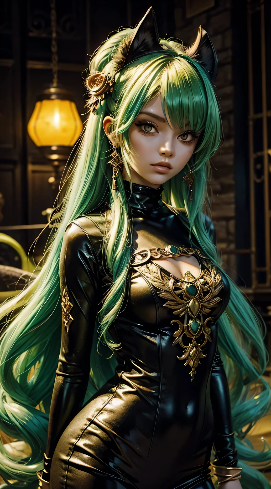 Slime girl, (slime) Slime hair Tellum hair style, Persian orange, emo clothing, Masterpiece, Best Quality