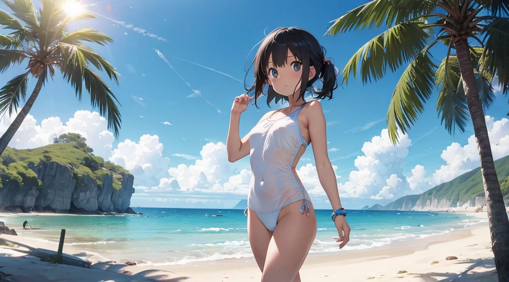 summer vacation, sandy beach, beach, girl in swimsuit, sun, strong sunshine, walking, waiting for love, sad love, pale love, memories,