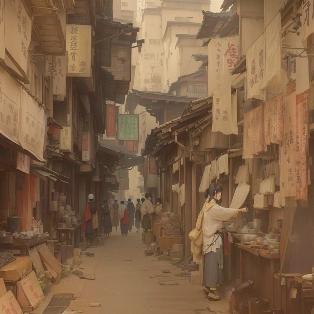 people々There is a picture of a street where, Carl Spitzwegにインスピレーションを得た, artwork of a hong kong street, Old Japanese street market, Dreamy city in China, Carl Spitzweg. Unreal Engine, Painterly concept art, Bayard Wu, Kowloon Wall City Style, The ancient street behind her, Han Kang Blazing flames, fire, crowd, throng, freezing, mother warming her baby.Scenery and Cityscape in the Early Meiji Era After the Meiji Restoration, Japan underwent rapid modernization and civilization. Consequently, many changes and reforms occurred. Below is a detailed explanation of the scenery, appearance of the poor, occupations, and cityscapes in the early Meiji period (1868 to the early 1880s). 2. Appearance of the Poor Life for the impoverished and lower classes remained harsh. In particular, in urban areas, people migrated from rural areas or unemployed artisans gathered, intensifying competition in the labor market. Many of them struggled with poverty, often residing in slums or around temples. 3. Occupations Meiji early Japan witnessed a diversification of occupations. Traditional agriculture and handicrafts were accompanied by the rise of modern industry and commerce. Particularly in urban areas, factory workers, shop clerks, and transporters increased, giving rise to new professions. However, many in these occupations endured harsh working conditions. 4. Influence of Civilization and Enlightenment During the Meiji era, Western cultural influences spread rapidly. Changes in clothing, dietary habits, and the proliferation of Western-style architecture advanced, especially in urban areas. Conversely, this development posed a threat to traditional culture and lifestyles, resulting in societal upheaval and adaptation challenges. 5. Social Change and Policy Influence While promoting modernization policies, the government also addressed poverty and social issues. Legislation for labor protection and charitable activities to aid the poor were implemented. Nevertheless, living conditions for the impoverished scarcely improved. The early Meiji period marked a rapid transformation in Japan, with complex soc