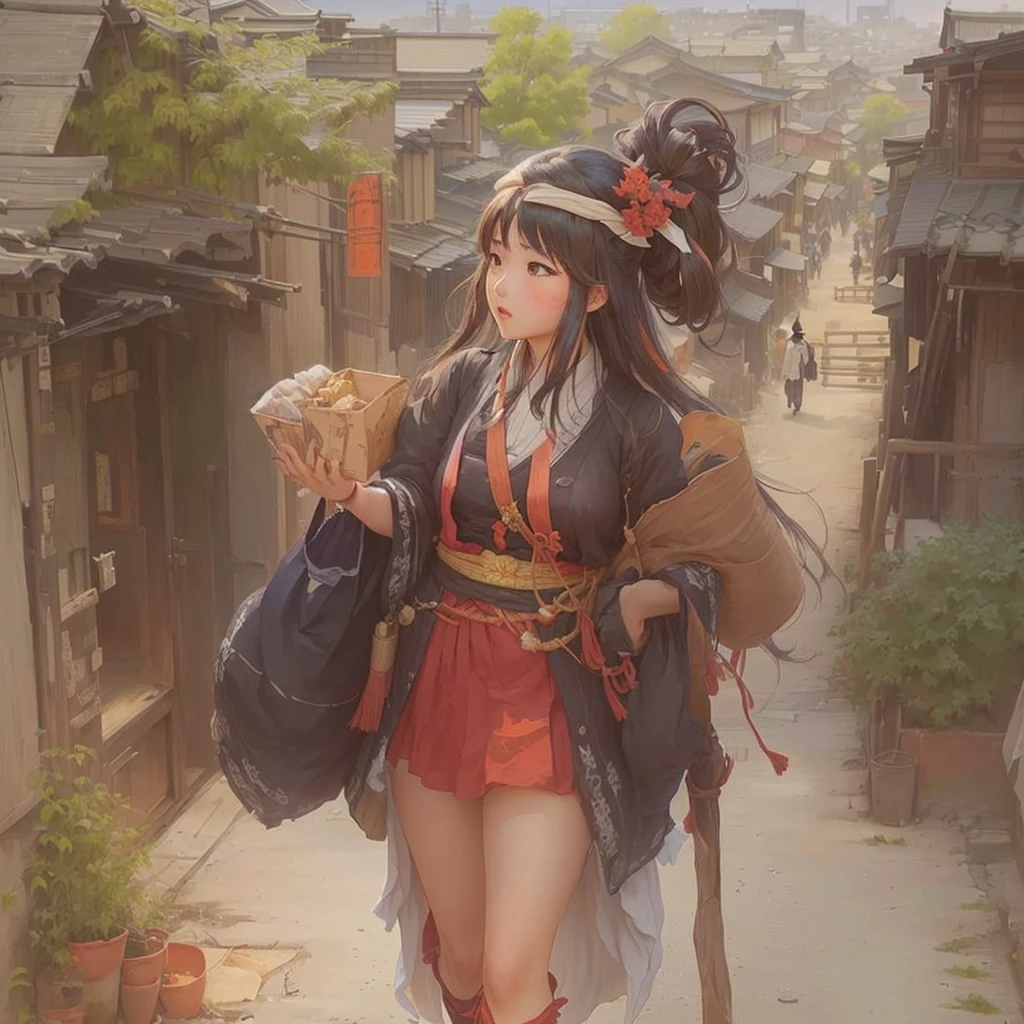 Anime girl in pirate costume walking down a narrow alley, Gwaiz, artwork in the style of Gwaiz, The ancient street behind her, Gwaiz on pixiv artstation, Gwaiz on artstation pixiv, Created by Anime Painter Studio, Beautiful artwork illustration, Kantai Collection Style, Artistic rendering of Reimu Hakurei Blazing flames, fire, crowd, throng, freezing, mother warming her baby.Scenery and Cityscape in the Early Meiji Era After the Meiji Restoration, Japan underwent rapid modernization and civilization. Consequently, many changes and reforms occurred. Below is a detailed explanation of the scenery, appearance of the poor, occupations, and cityscapes in the early Meiji period (1868 to the early 1880s). 2. Appearance of the Poor Life for the impoverished and lower classes remained harsh. In particular, in urban areas, people migrated from rural areas or unemployed artisans gathered, intensifying competition in the labor market. Many of them struggled with poverty, often residing in slums or around temples. 3. Occupations Meiji early Japan witnessed a diversification of occupations. Traditional agriculture and handicrafts were accompanied by the rise of modern industry and commerce. Particularly in urban areas, factory workers, shop clerks, and transporters increased, giving rise to new professions. However, many in these occupations endured harsh working conditions. 4. Influence of Civilization and Enlightenment During the Meiji era, Western cultural influences spread rapidly. Changes in clothing, dietary habits, and the proliferation of Western-style architecture advanced, especially in urban areas. Conversely, this development posed a threat to traditional culture and lifestyles, resulting in societal upheaval and adaptation challenges. 5. Social Change and Policy Influence While promoting modernization policies, the government also addressed poverty and social issues. Legislation for labor protection and charitable activities to aid the poor were implemented. Nevertheless, living conditions for the impoverished scarcely improved. The early Meiji period marked a rapid transformatio