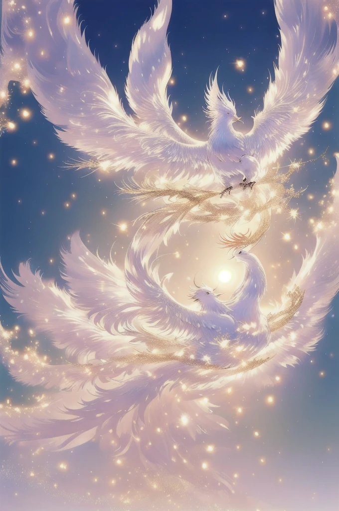 White Suzaku、White Bird、White phoenix、Large wings、Bright light、There is a lot of light overall、大きいWhite Bird、Beautiful feathers、Flying Upwards、god々Shii、solo, Sparkle Effect, Daytime、sun、One animal、Yellow Background、Gold Background、優Shii光、眩Shii、delicate、White background、Bright colors、