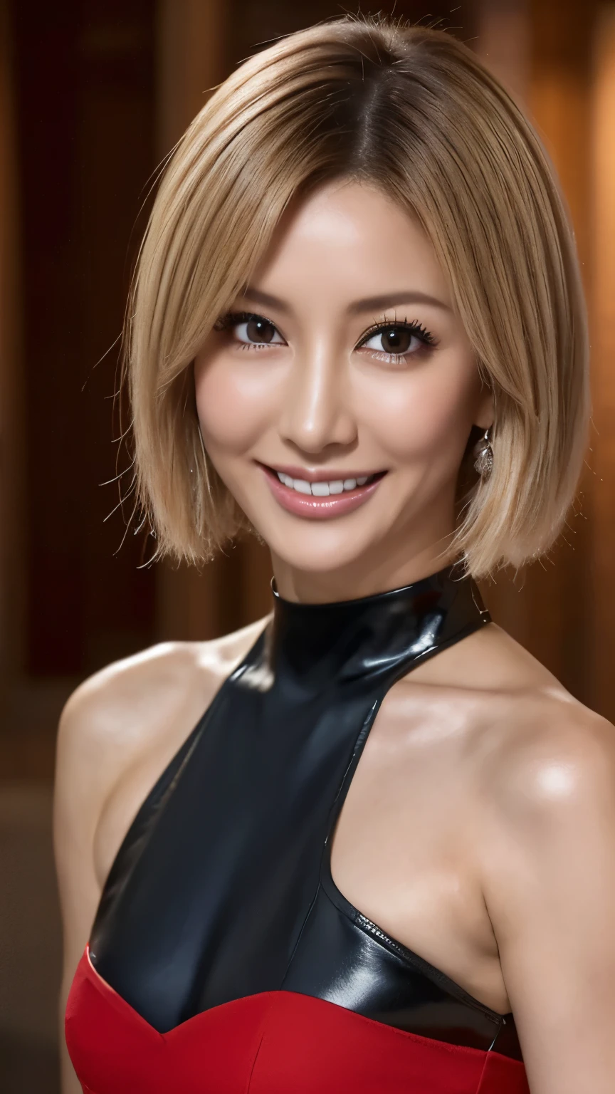 (38 years old), (black high leg suit),(Black slip)、(Black knee-length boots), double eyelid, eyelash, Red Lip gloss, (smile)、 (Looking at the audience、Are standing), (From above:0.2)、尖ったRed Mouth、(black wet shiny short hair),Red Mouth,clavicle、 (Photorealistic:1.3),(RAW Photos),(Woman standing in the old town of Stockholm, Sweden, Cobblestone Street, High walls, View of the old town hall, Illuminated by the moonlight) , 8k, Super Detail, Highest quality, Textured skin, Anatomically correct, masterpiece , Highest quality, Cinema Lighting, Use perspective throughout , Surrealism , ,(Realistic:1. 3),(RAW Photos) , short hair、(smile:0.4)、(blonde:1.3)Anaglyph, Stereogram, (Mature Woman:1), (38 years old), ((close:0.5)), Glare, double eyelids, Lip gloss, (smile:1), ((close your eyes:0.85)), Red Mouth, clavicle, ((View your viewers)), (short hair of reddish-brown color wet and shiny,), (The whole body is visible) , Slightly thick body type , Wide-eyed , Perfect round eyes , Fine texture , Wearing a gorgeous dress、