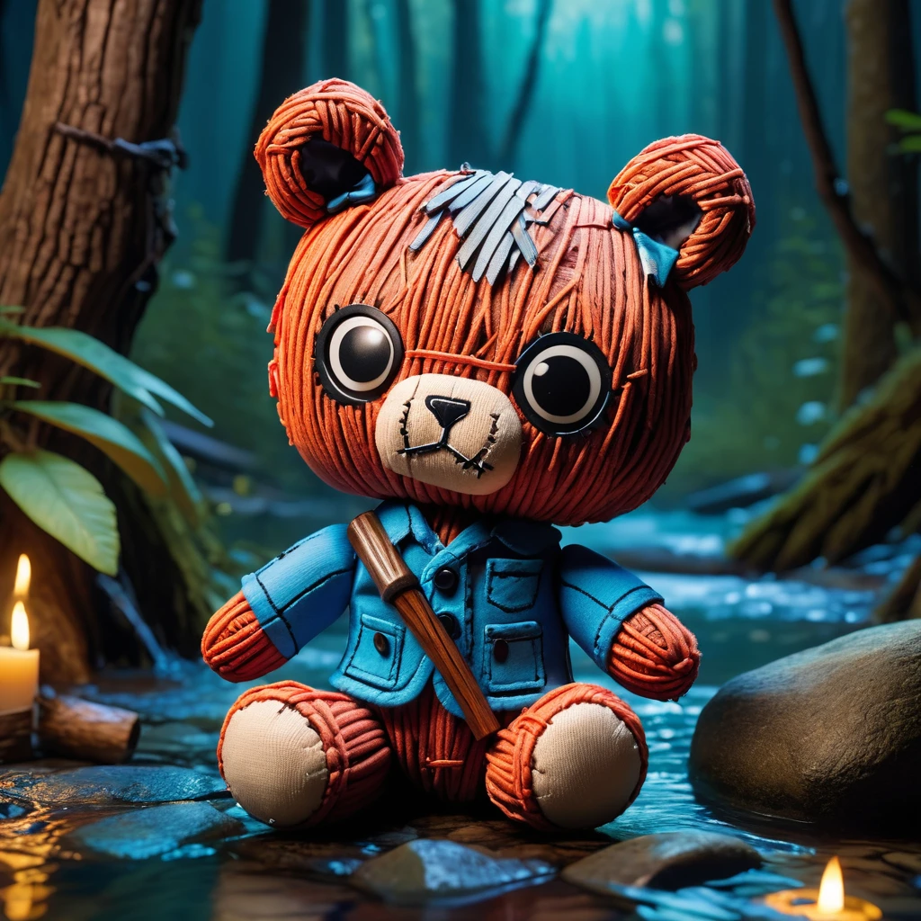 (knitted toy voodoo doll:1.8), (Voodoo Beaver Building Dam:1.3), (Clothing: casual outfit with magical wood patterns:1.0), (Accessories: enchanted logs, glowing hammer, mystical blueprint:1.2), (background: forest stream with floating, glowing water and soft splashing:1.2), best quality, masterpiece, detailed soft oil painting, detailed background, dramatic cinematic lighting, soft edge lighting, professional, dramatic lighting, hard edge lighting, ultra quality, 4k, masterpiece, best quality, 8k, ultra high definition, high resolution, extremely detailed