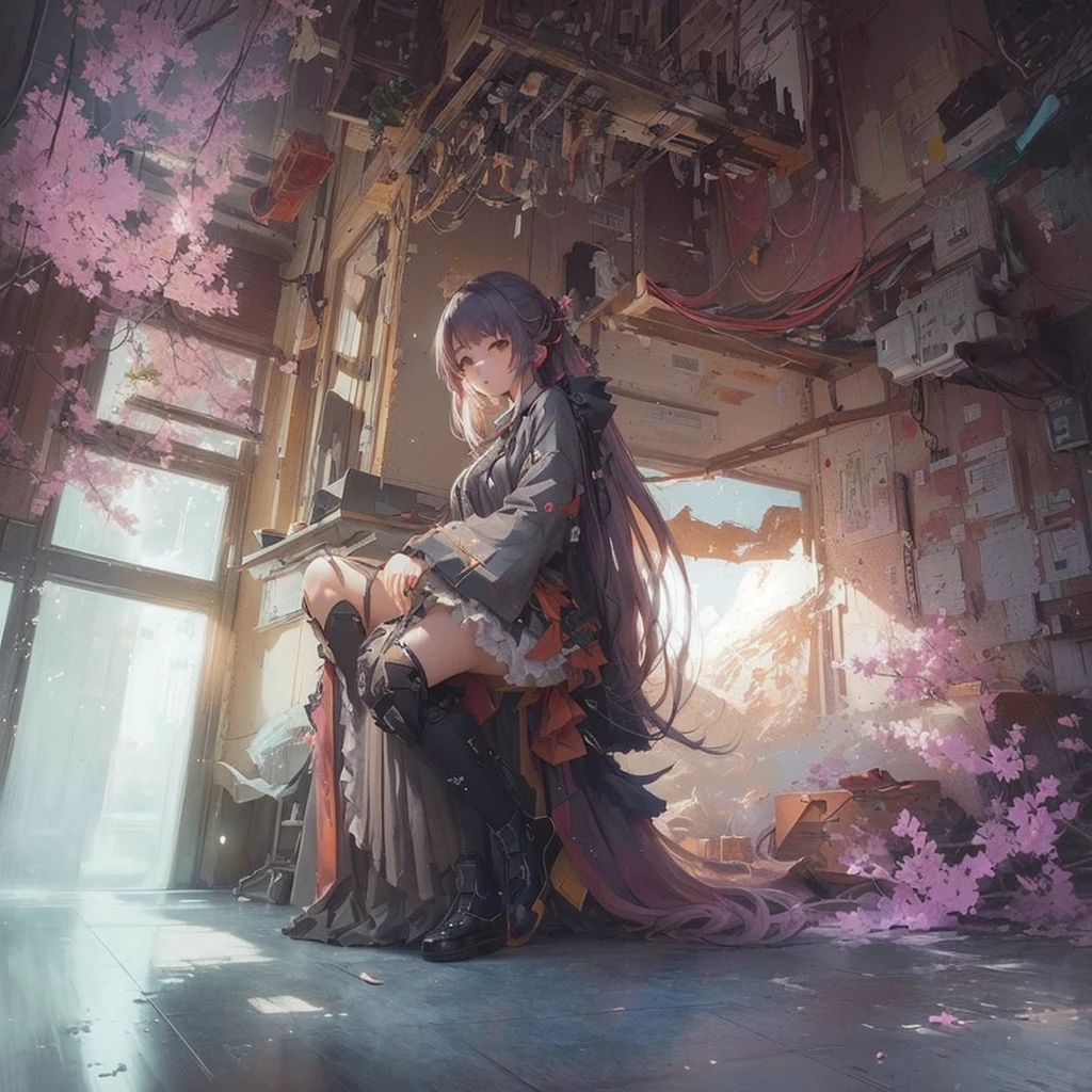 Anime girl sitting on a chair in a room with a window, by Shimo, Jan J, Gwaiz on pixiv artstation, Gwaiz on artstation pixiv, Gwaiz, artstation pixivでトレンド, artwork in the style of Gwaiz, Sosei, Written by Zou Zhe, illustration concept art