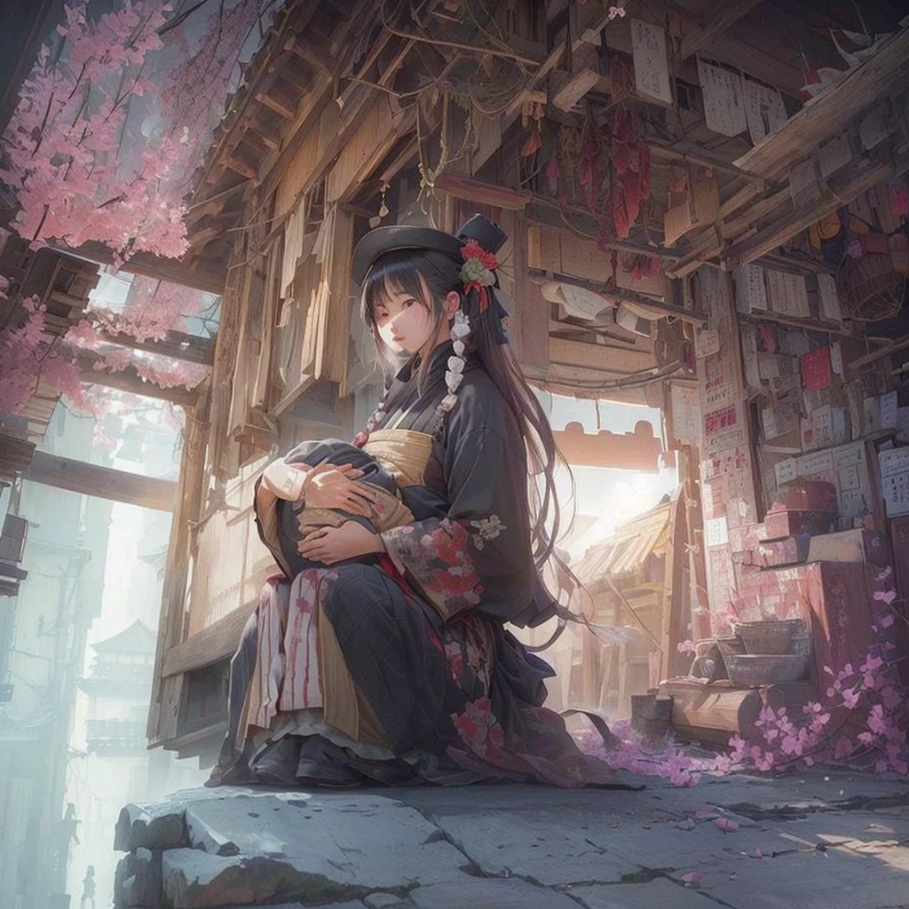 Anime girl sitting on a chair in a room with a window, by Shimo, Jan J, Gwaiz on pixiv artstation, Gwaiz on artstation pixiv, Gwaiz, artstation pixivでトレンド, artwork in the style of Gwaiz, Sosei, Written by Zou Zhe, Illustration concept art Blazing flames, fire, crowd, throng, freezing, mother warming her baby.Scenery and Cityscape in the Early Meiji Era After the Meiji Restoration, Japan underwent rapid modernization and civilization. Consequently, many changes and reforms occurred. Below is a detailed explanation of the scenery, appearance of the poor, occupations, and cityscapes in the early Meiji period (1868 to the early 1880s). 2. Appearance of the Poor Life for the impoverished and lower classes remained harsh. In particular, in urban areas, people migrated from rural areas or unemployed artisans gathered, intensifying competition in the labor market. Many of them struggled with poverty, often residing in slums or around temples. 3. Occupations Meiji early Japan witnessed a diversification of occupations. Traditional agriculture and handicrafts were accompanied by the rise of modern industry and commerce. Particularly in urban areas, factory workers, shop clerks, and transporters increased, giving rise to new professions. However, many in these occupations endured harsh working conditions. 4. Influence of Civilization and Enlightenment During the Meiji era, Western cultural influences spread rapidly. Changes in clothing, dietary habits, and the proliferation of Western-style architecture advanced, especially in urban areas. Conversely, this development posed a threat to traditional culture and lifestyles, resulting in societal upheaval and adaptation challenges. 5. Social Change and Policy Influence While promoting modernization policies, the government also addressed poverty and social issues. Legislation for labor protection and charitable activities to aid the poor were implemented. Nevertheless, living conditions for the impoverished scarcely improved. The early Meiji period marked a rapid transformation in Japan, with co