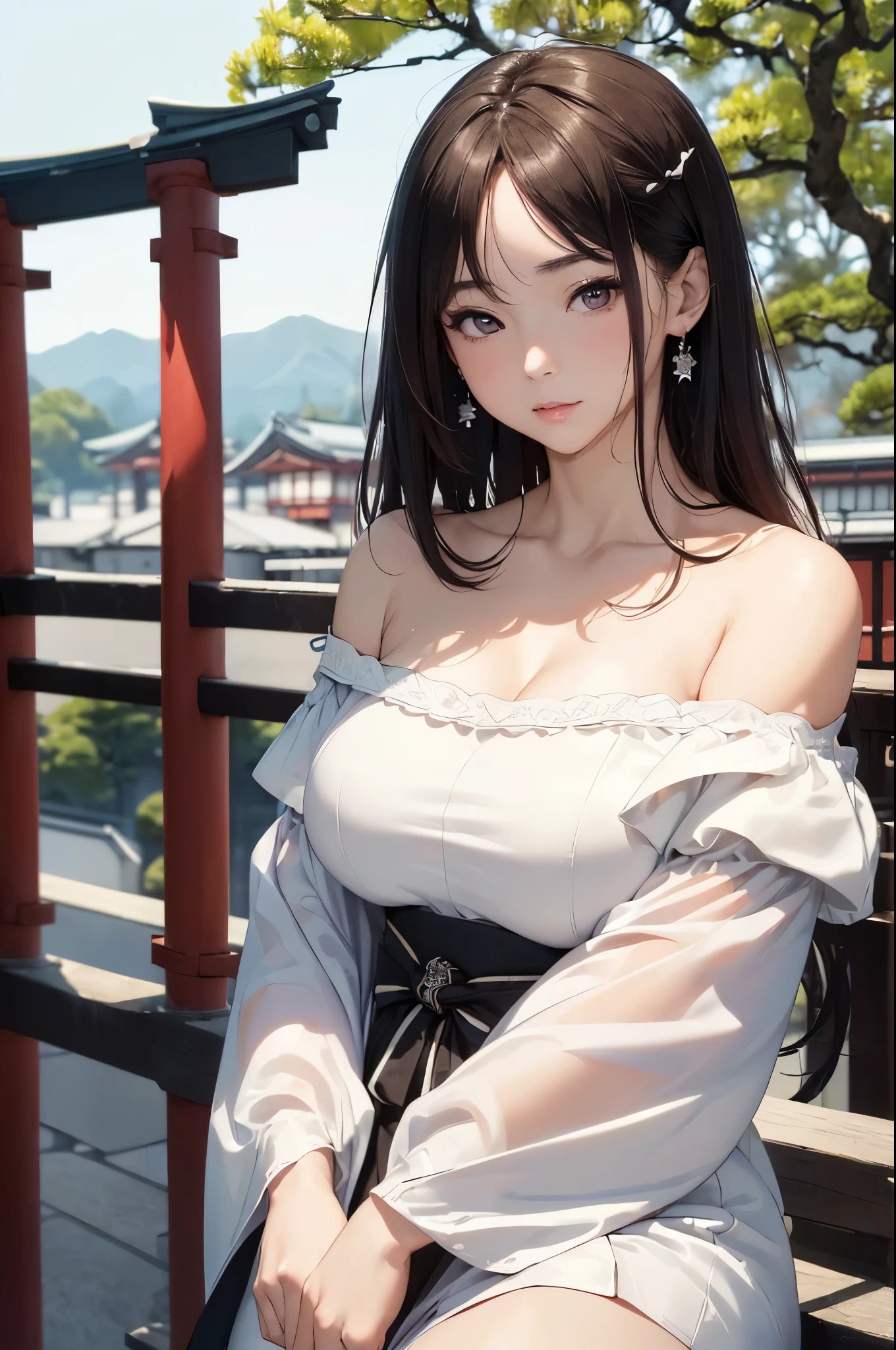 (((masterpiece))),(((High resolution)))、(((8K)))、(((perfect face)))、(((beauty of japan)))、40 years old、(((beautiful face))), (((off shoulder dress))), Plump, embarrassed look, look at the camera、top quality eyes, detailed texture, look at the camera, big , Girl covered in white lotion