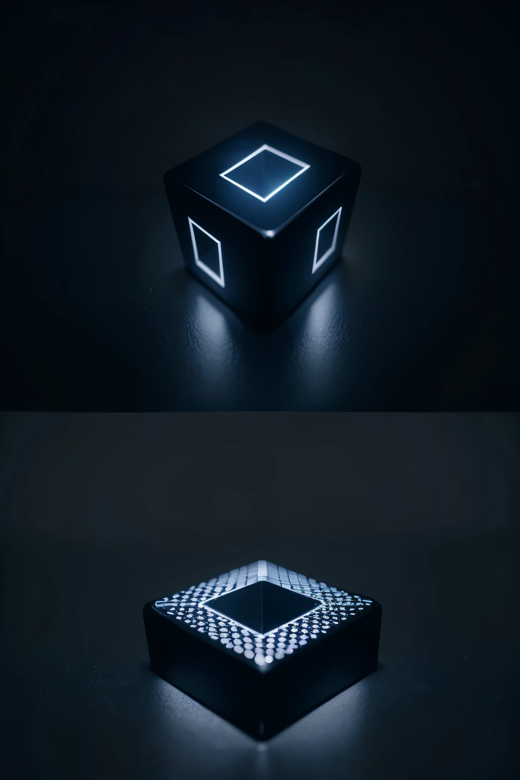 an image that represents Data! Can be in the form of layers. But it must be 3D and ultra detailed. Dark blue border color, black dice element, and black background, little light in the background. WITH numerical data