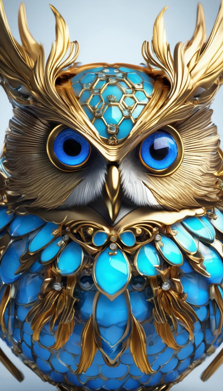 Blue eyed owl image, Unreal Engine Rendering, Very detailed , Bee Global Illumination, Exquisite and gorgeous jewelry, Popular trends on cgisociety, Motion Graphics, rossdraws Global Illumination, CG Society