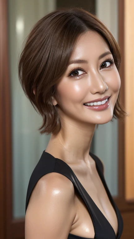 (38 years old), (black high leg suit),(Black slip)、(Black knee-length boots), double eyelid, eyelash, Red Lip gloss, (smile)、 (Looking at the audience、Are standing), (From above:0.2)、尖ったRed Mouth、(black wet shiny short hair),Red Mouth,clavicle、 (Photorealistic:1.3),(RAW Photos),(Woman standing in the old town of Stockholm, Sweden, Cobblestone Street, High walls, View of the old town hall, Illuminated by the moonlight) , 8k, Super Detail, Highest quality, Textured skin, Anatomically correct, masterpiece , Highest quality, Cinema Lighting, Use perspective throughout , Surrealism , ,(Realistic:1. 3),(RAW Photos) , short hair、(smile:0.4)、(blonde:1.3)Anaglyph, Stereogram, (Mature Woman:1), (38 years old), ((close:0.5)), Glare, double eyelids, Lip gloss, (smile:1), ((close your eyes:0.85)), Red Mouth, clavicle, ((View your viewers)), (short hair of reddish-brown color wet and shiny,), (The whole body is visible) , Slightly thick body type , Perfect round eyes , Fine texture , Wearing a gorgeous dress、