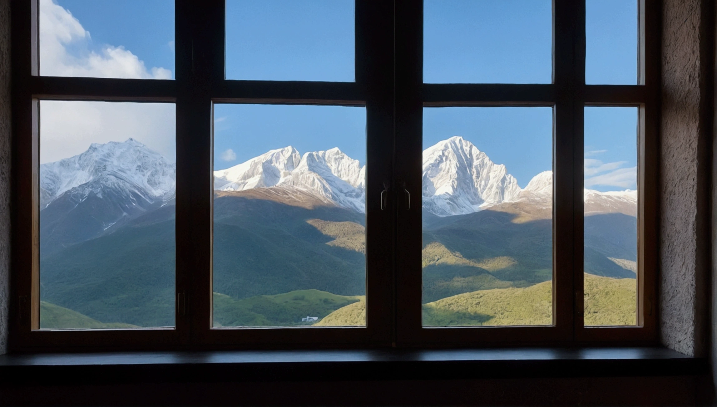 The big mountains outside the window are picturesque inside.