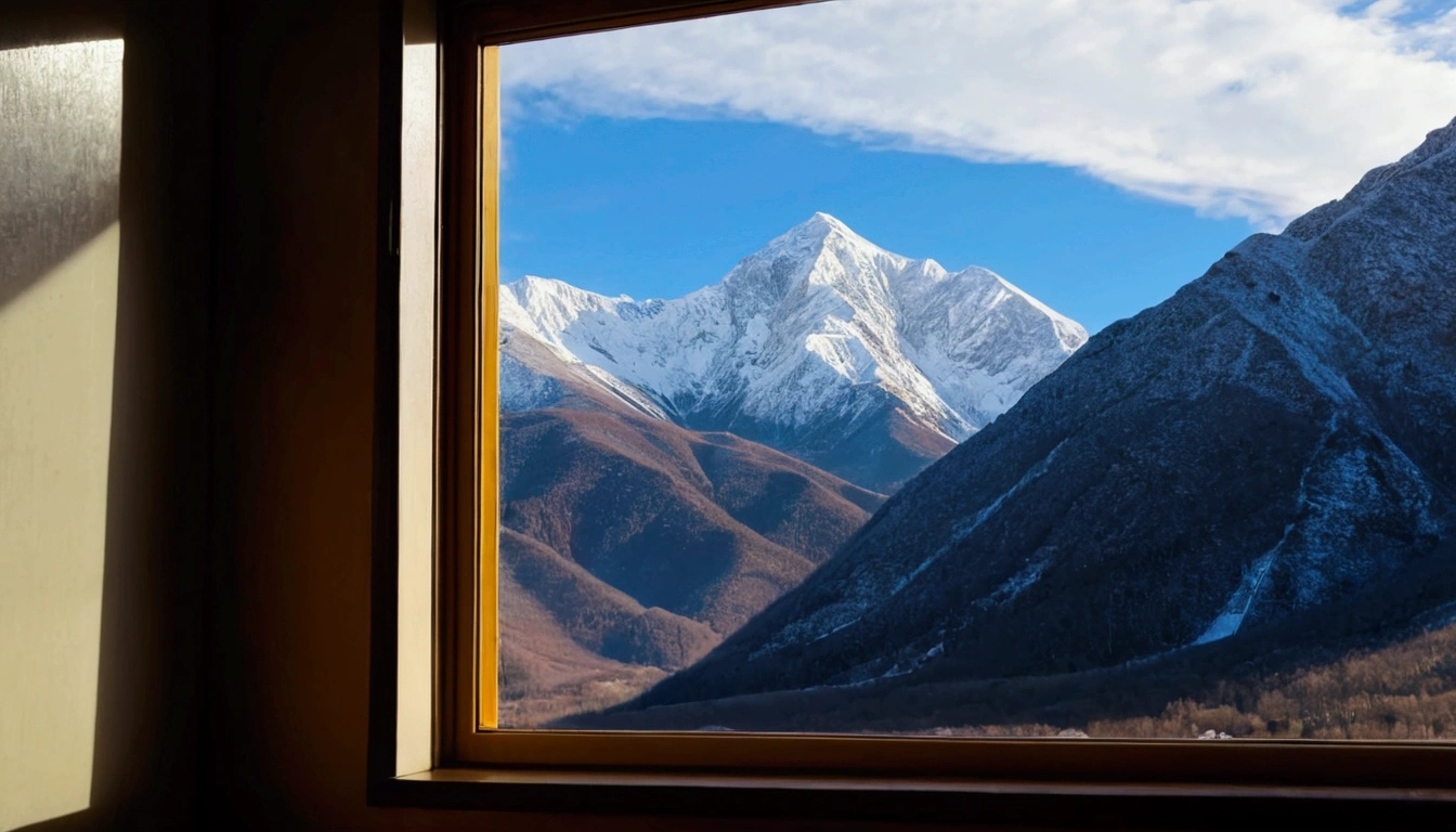 The big mountains outside the window are picturesque inside.