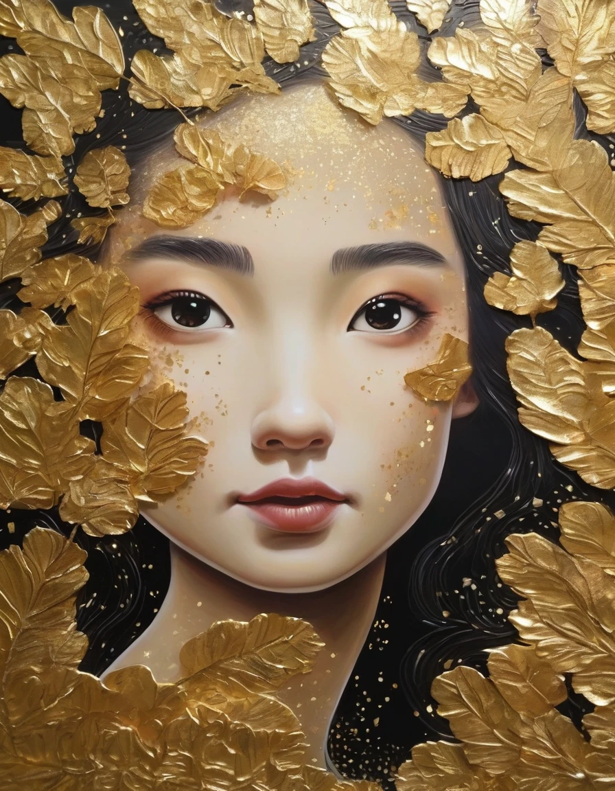 Gold Leaf Art/gold leaf art,girl,in style of Barbara Takenaga
